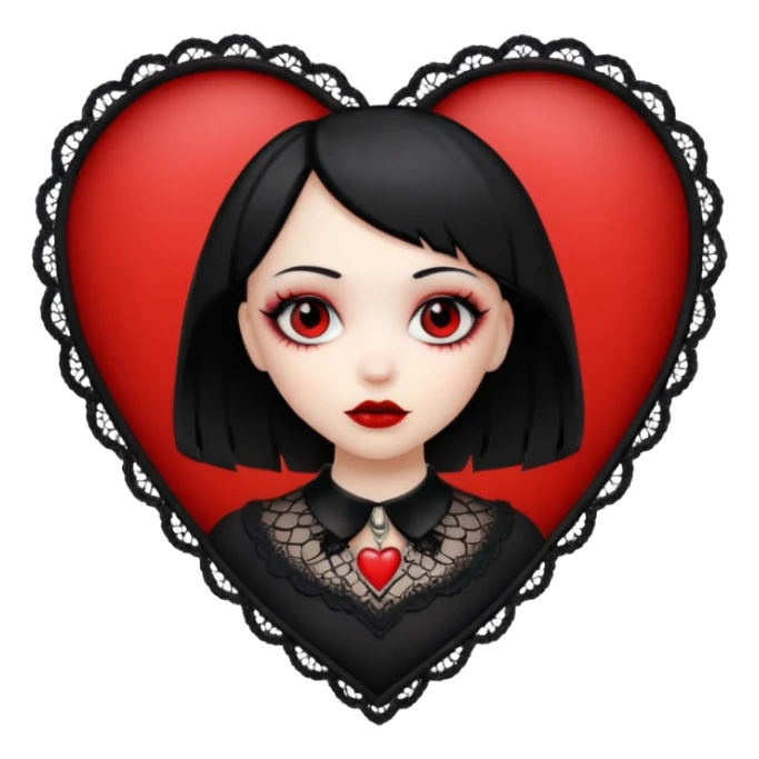 goth themed heart with a black lace collar sticker