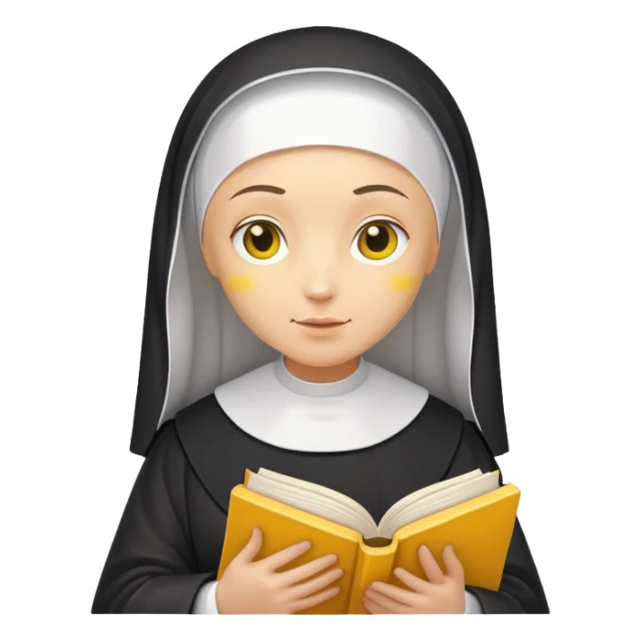 nun with yellow skin, holding a book sticker