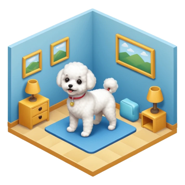 Bichon Frisé dog playing room isometric sticker