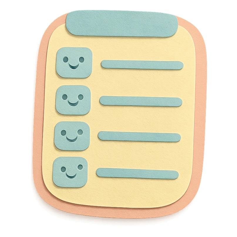 soft pastel kawaii rounded to-do list with smiling checkboxes in paper craft style sticker