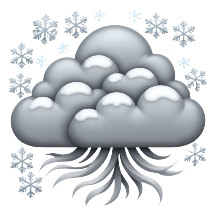 A powerful blizzard  storm cloud with heavy swirling snow, strong wind lines, flying snowflakes, dynamic motion. White and gray tones, bold but simple shapes. sticker