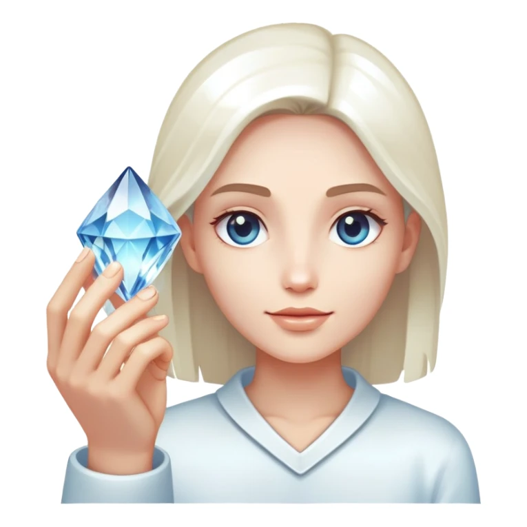 Minimalist white tone skin hand holding a glowing crystal refracting light into product scenes sticker