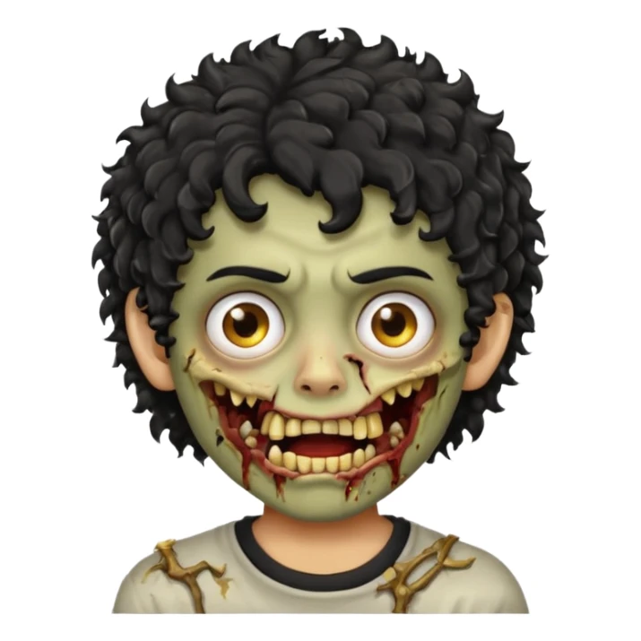 menino com cabelo cacheado preto e olhos marrons, com a boca lembrando a de um zumbi e com grills dourados 🧟 sticker