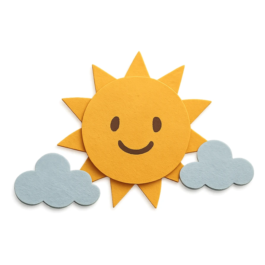 smiling sun with clouds, paper craft style sticker