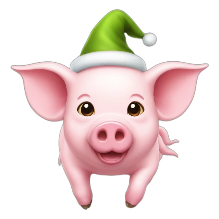 emoji of a flying pig with an elf hat sticker
