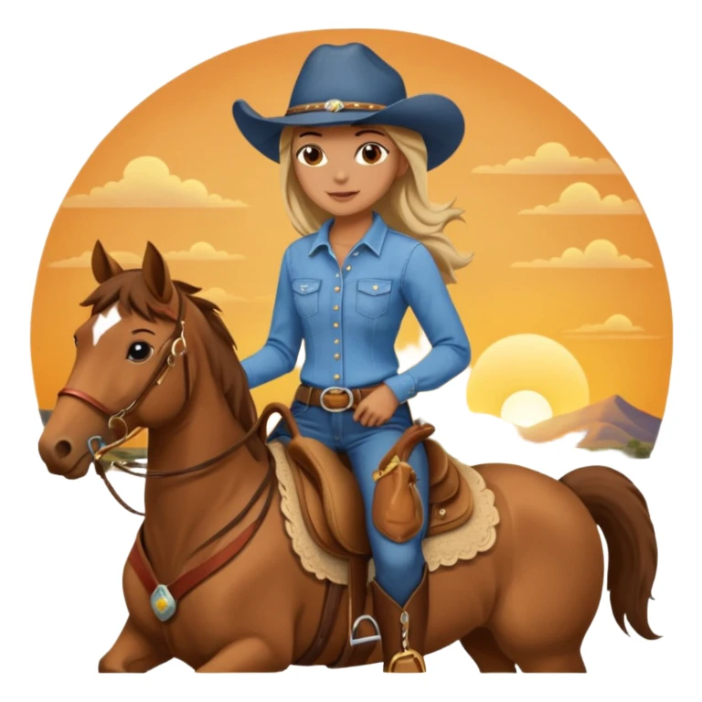 cowgirl on horse riding into sunset sticker