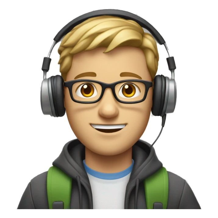 A white guy with glasses is a university student with books in his left hand, textbooks in his right hand, headphones in his right hand


 sticker