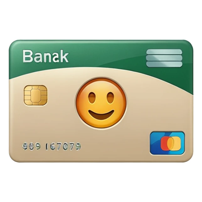 light beige bank card with dark green inserts sticker