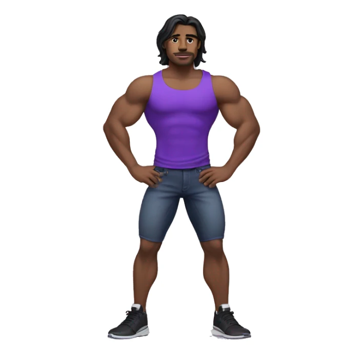 Workout man with muscles in purple jeans and black hairs sticker