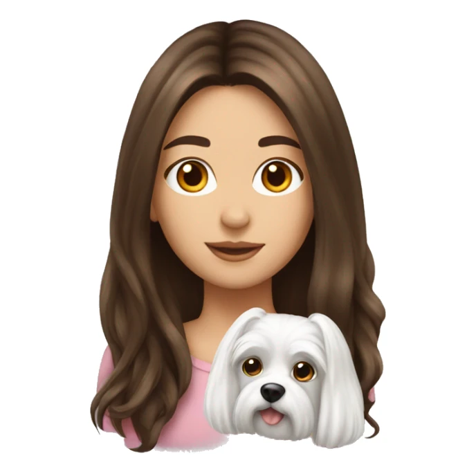 Brunette girl long hair with Maltese dog sticker