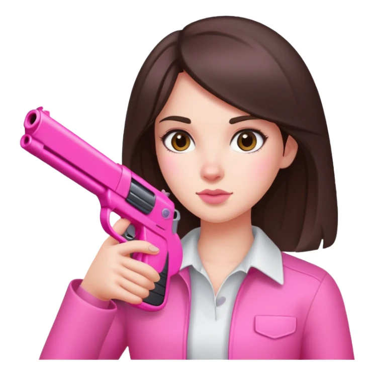 Realistic brunette girl holding pink gun sticker