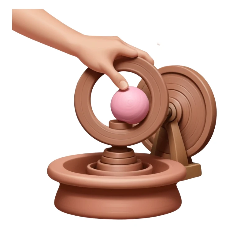 one hand throwing a pink ball of clay onto a spinning pottery wheel sticker