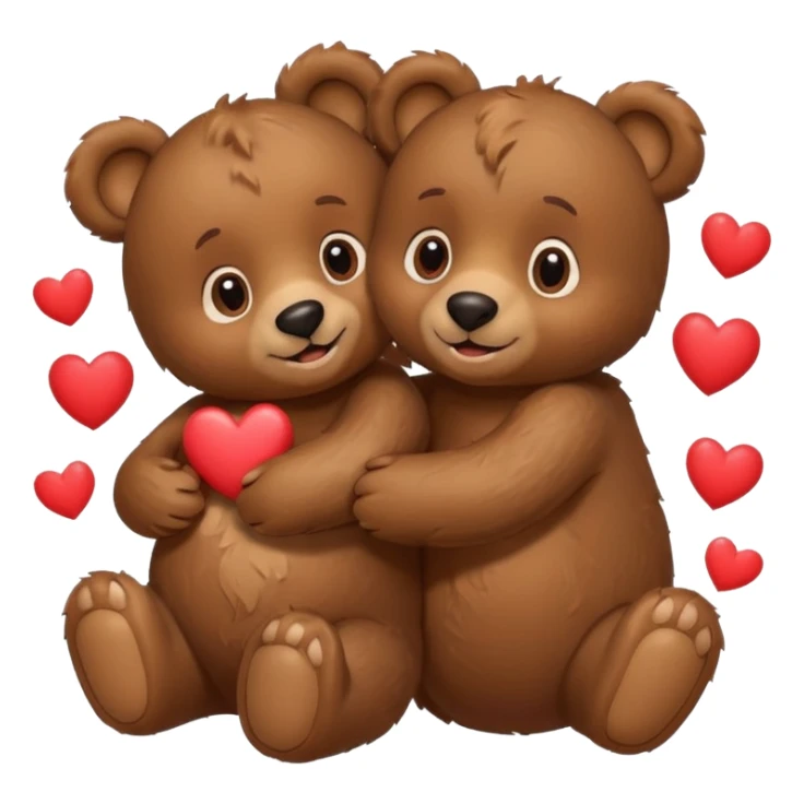 girl bear and boy bear hugging, surrounded by hearts, playful and loving, cute sticker