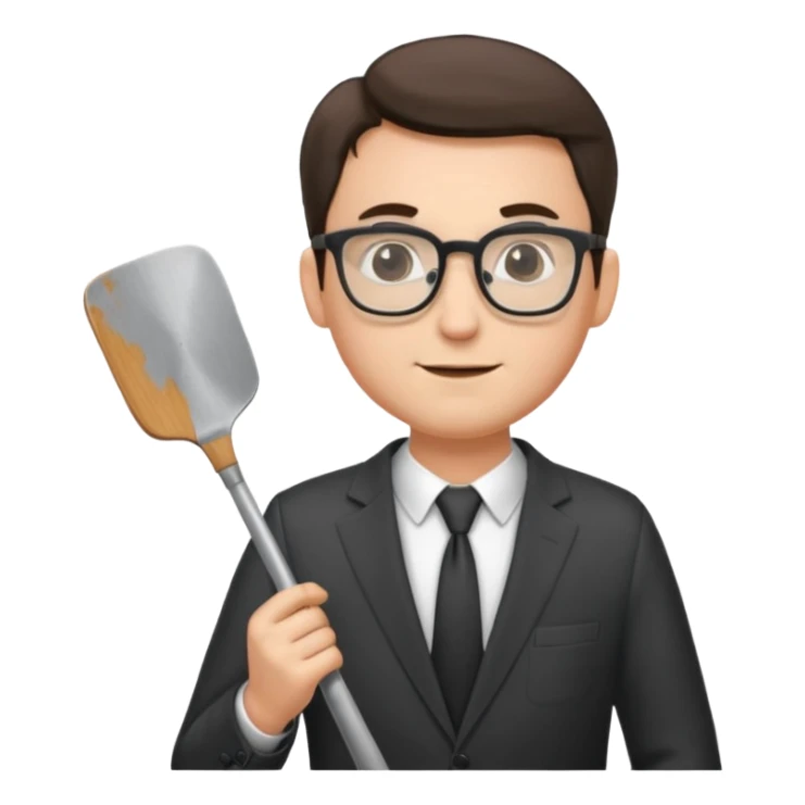 man with glasses wearing a suit and holding a spatula - full size sticker