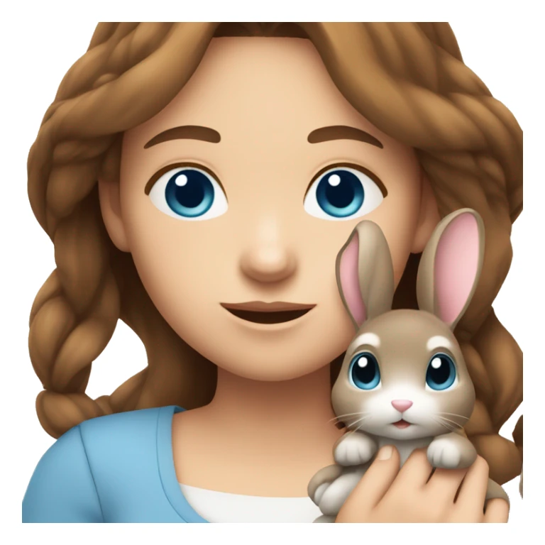 Girl whit brown hair blue eyes holding a rabit  sticker