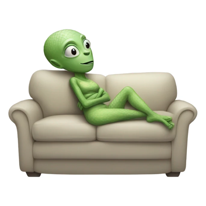 a Reptilian alien woman, full body,sleeping on the couch  sticker