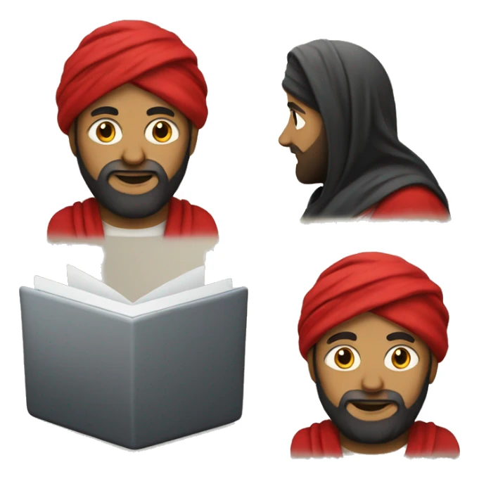 A caliph with turban and red clothes and a laptop sticker