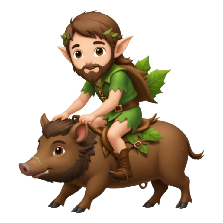 tiny forest elf man long brown hair beard riding baby boar sticker