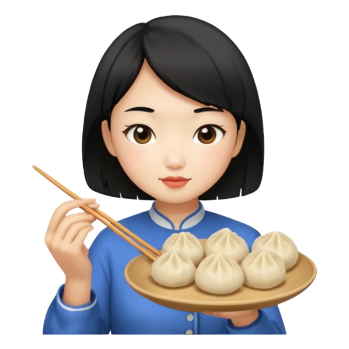 Asian girl with short black hair mixed with a dumpling sticker