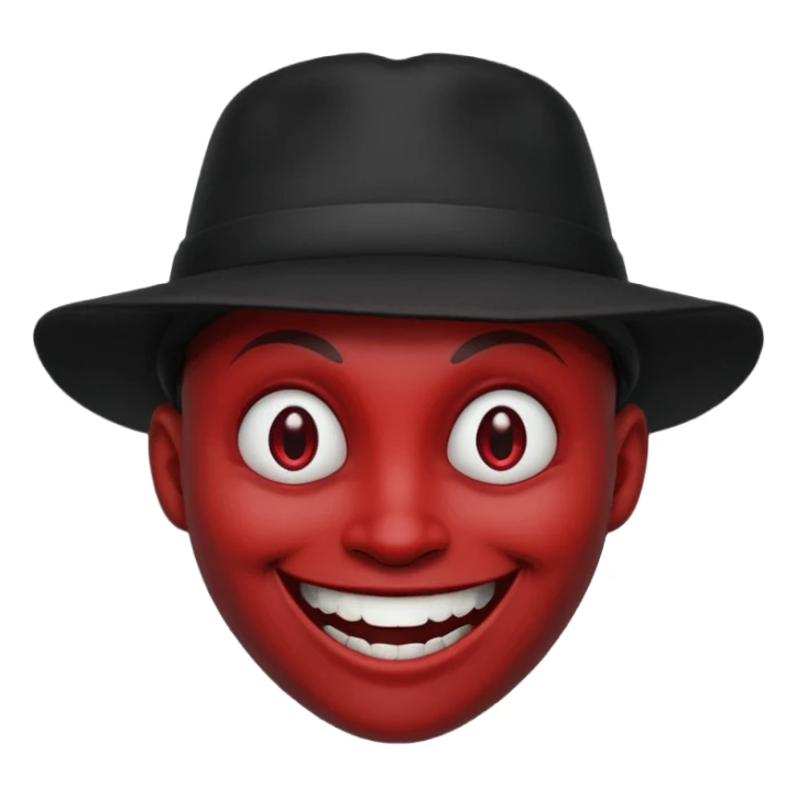 Evil face, smiling, dark red, grin, round face shape, dark style, black hat sticker