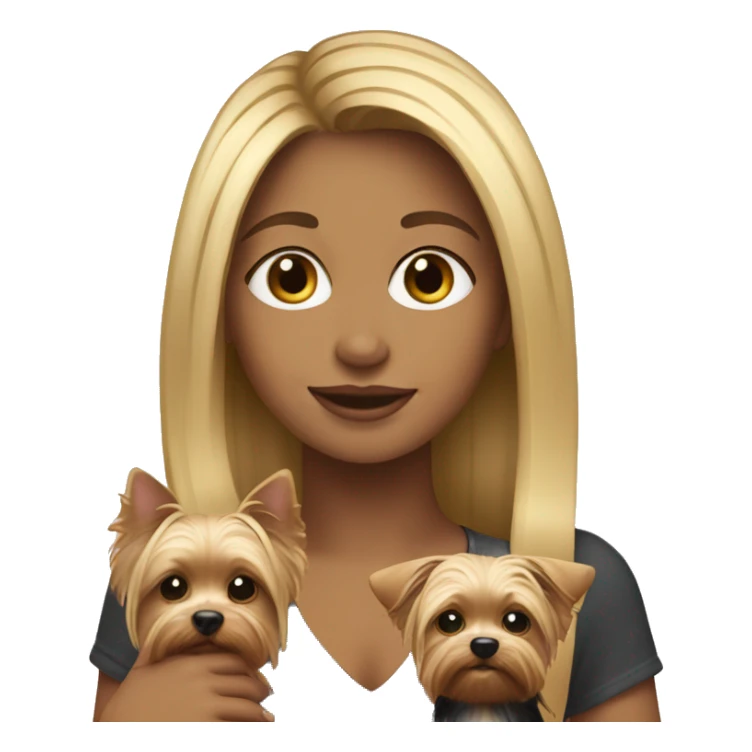 Girl with blonde highlights holding a yorkie  sticker
