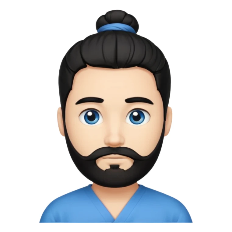 Man with a beard, blue eyes, and black hair tied in a bun sticker