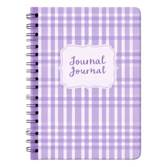 Cute  journal cover, pastel purple gingham pattern
Handwritten feminine typography, soft aesthetic, cozy girl vibe
Clean product mockup, minimal shadows, lifestyle stationery style sticker