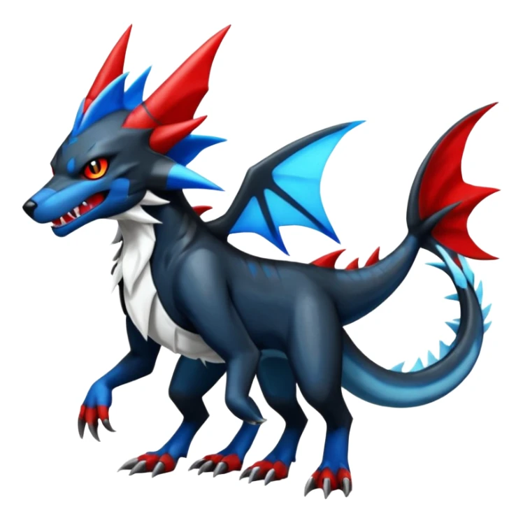 4-legged, digitigrade, clawed, furry finned sharp, cool, badass, angry, edgy Sergal-Sharpedo-Houndoom-Garchomp-Vaporeon-fusion-hybrid-creature, full body sticker