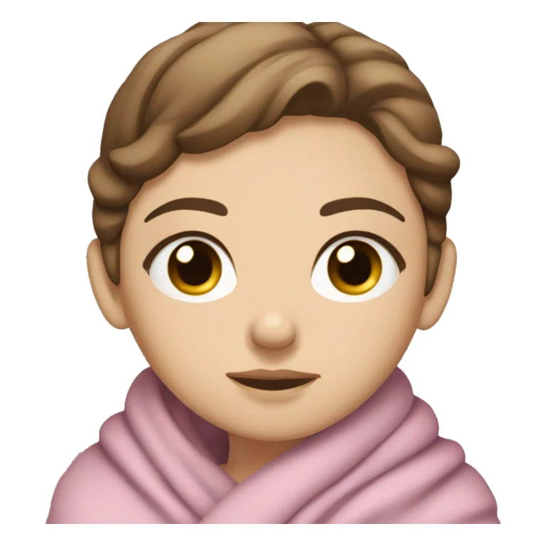White girl short brown hair eyes closed wrapped in blanket sticker