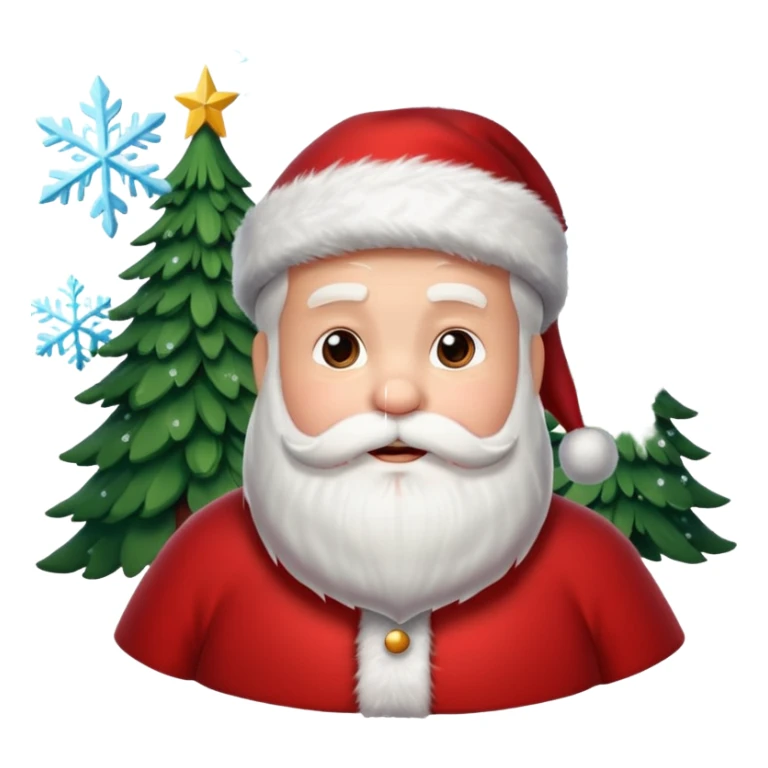 Santa Claus and a Christmas tree, with snowflakes in the background sticker