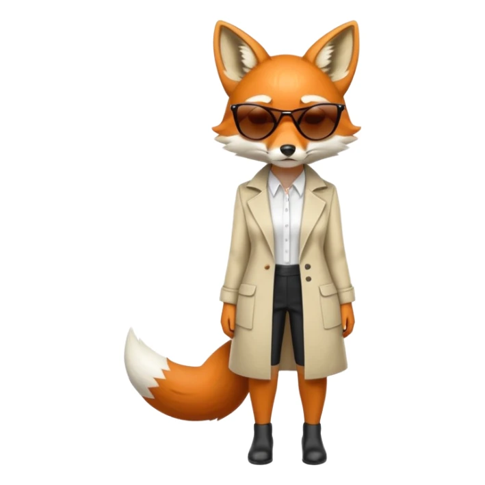 serious anthropomorphised female fox in stylish outfit with sunglasses, looking sad, back facing the viewer, full-body view sticker
