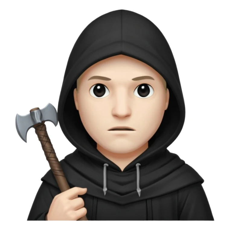 an executioner with a black hood and an axe in his hand sticker