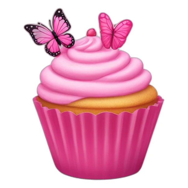 Happy pink cupcake with a pink butterfly  sticker