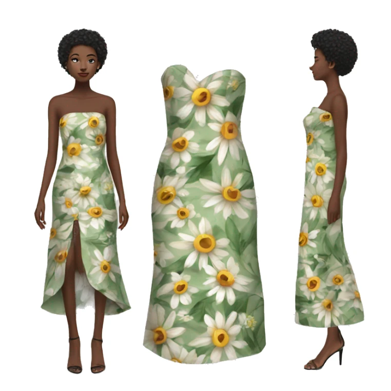 Realistic isolated long floral strapless straight dress straight neck  sticker