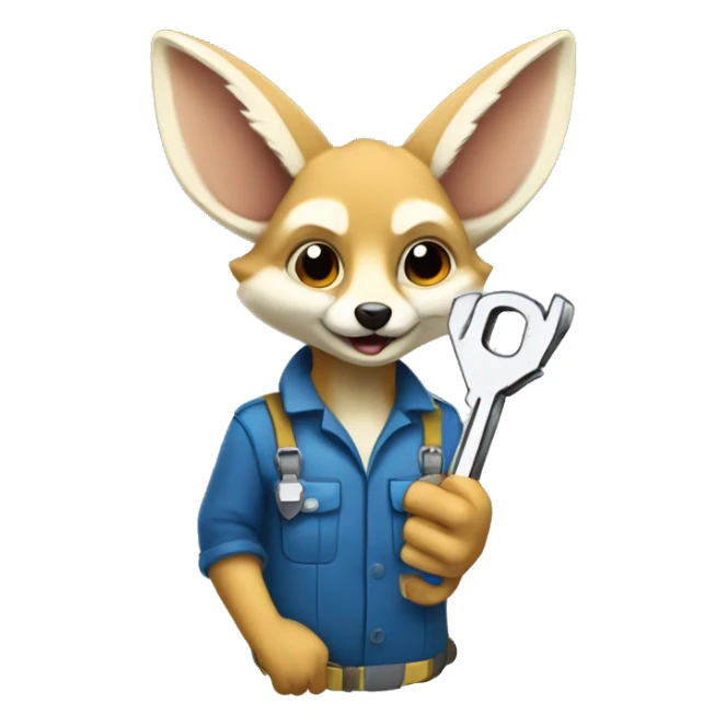 an electrician fennec holding a key with his right hand on the back sticker