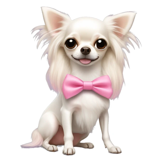 Long haired white chihuahua with a pink bow in her hair sticker
