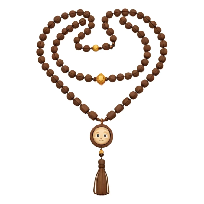 monk necklace object icon, wooden prayer beads with simple pendant, spiritual minimal design, natural wood texture, subtle sacred aura, 3D cartoon style, mobile game icon style, centered, clean background, no text, no watermark
 sticker