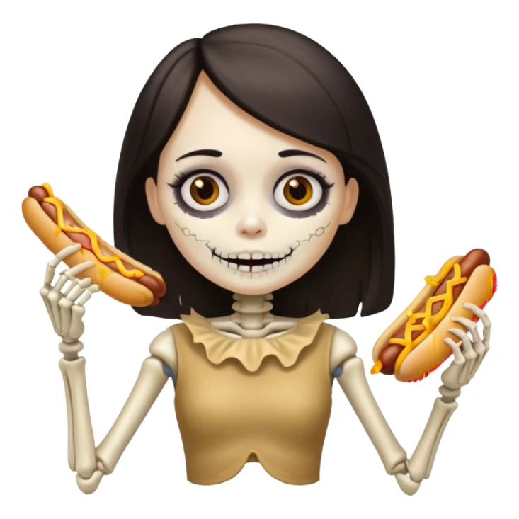 girl skeleton with hair eating a hot dog sticker
