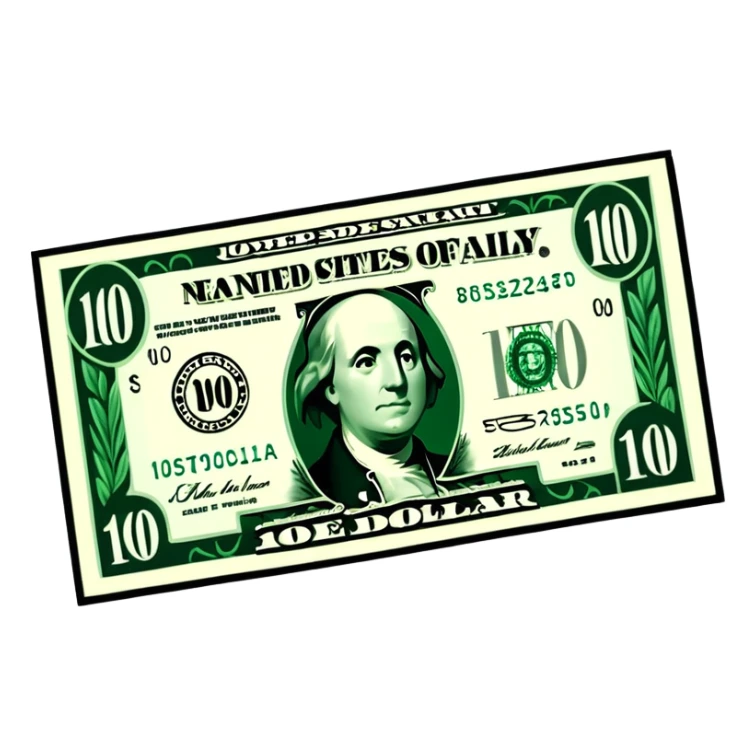 3D realistic US 100 dollar bill sticker, slight perspective, centered, clean cutout, transparent background, no text, no watermark sticker