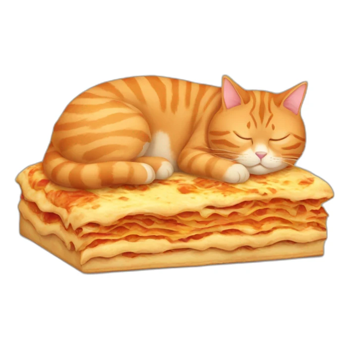 fat all orange tabby cat sleeping next to lasagna sticker