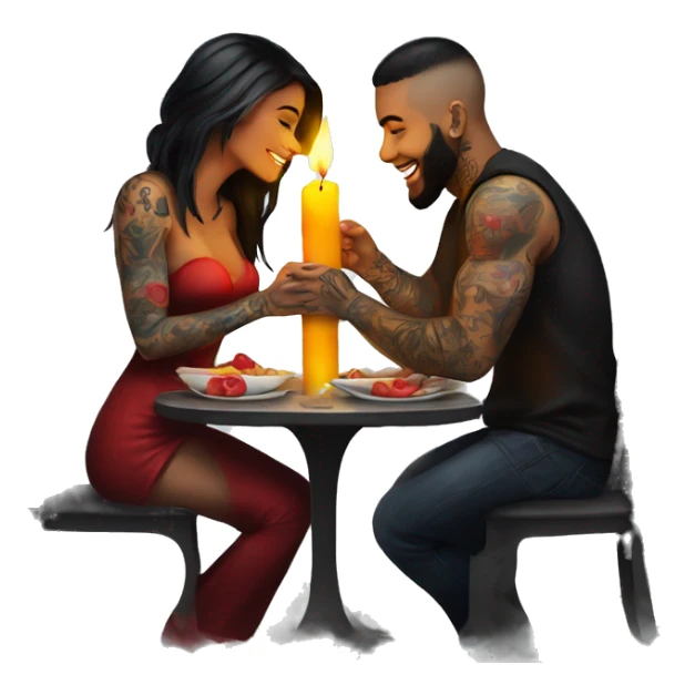 romantic candle light dinner for beautiful tattooed couple sticker