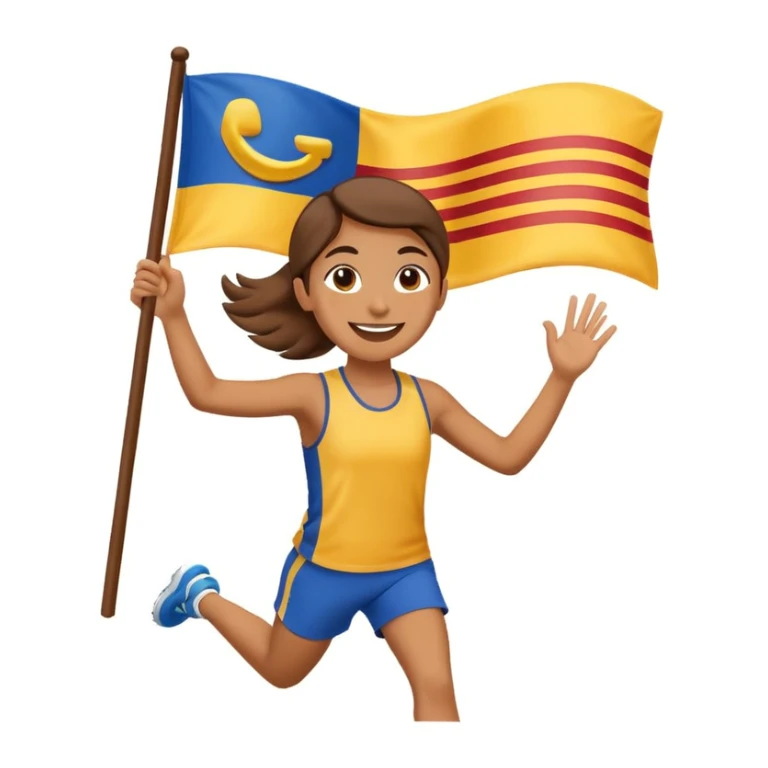 happy runner waving a flag that says 'emojiland' sticker