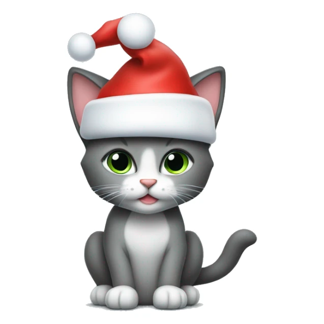 Eine Graue kleine Katze mit einer Weihnachtsmütze sticker