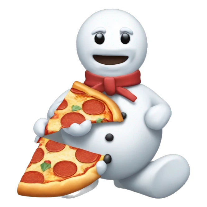 Christmas snow man eating pizza sticker