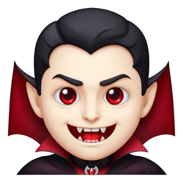 Cinematic Cute Vampire Portrait Emoji, with a refined yet playful small, rounded pale face accented by tiny, cute fangs and bright, twinkling eyes, sporting miniature elegant dark attire with a hint of crimson, simplified yet irresistibly charming, highly detailed with a soft glowing outline that captures the delightful duality of spooky sweetness and stylish allure! sticker
