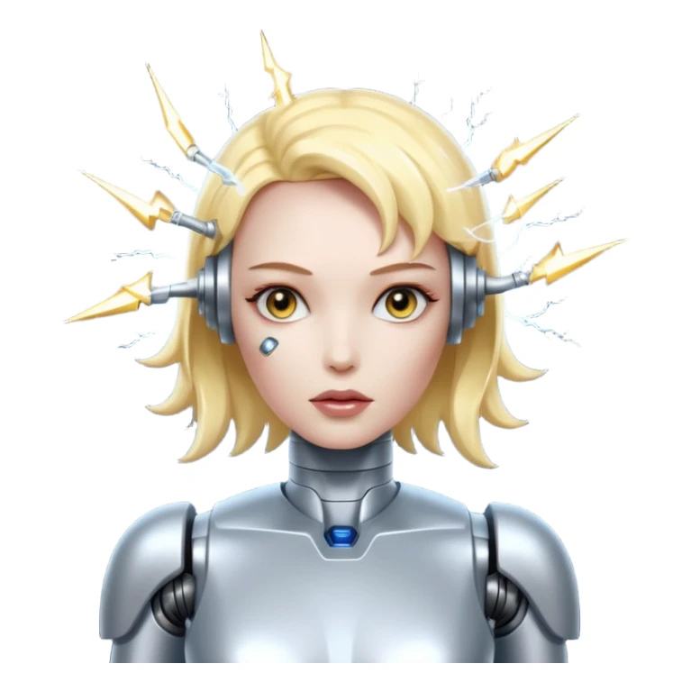 A female robot with a sexy body and lightning shooting from her brain sticker