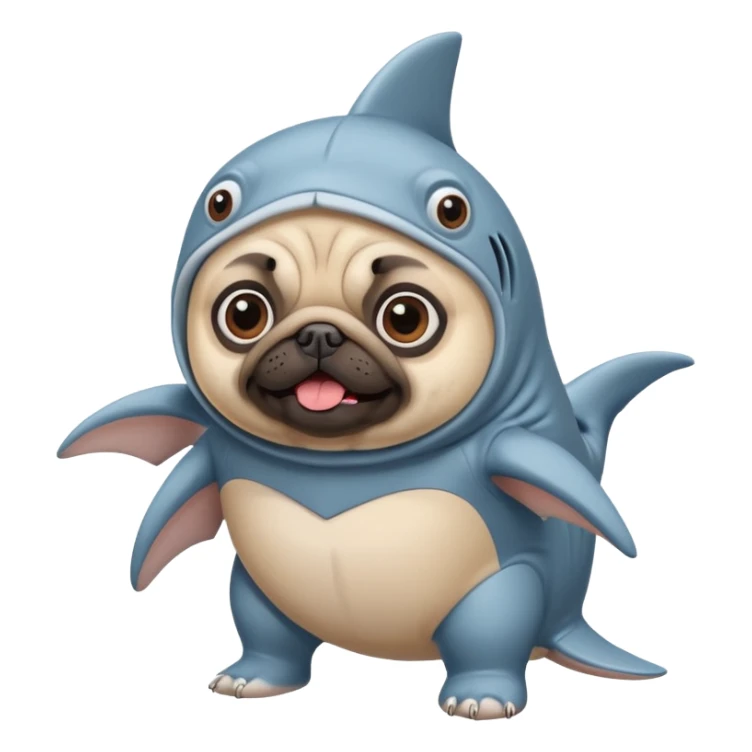Pug wearing a shark costume  sticker