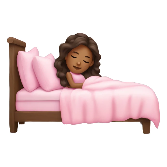 A brunette girl slepping cozy with a vibe pink sticker