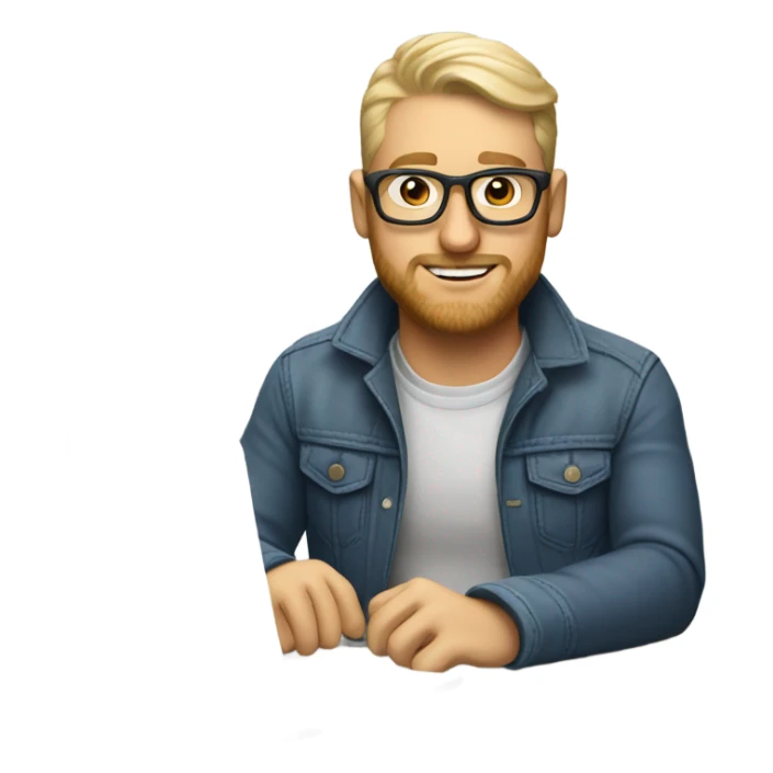 white-skinned male product designer sitting with macbook sticker