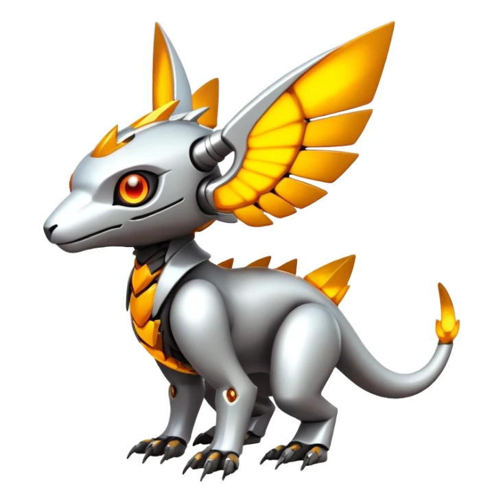  exotic futuristic warm-colored modern cyber-Fakémon-Digimon-Trico-creature sticker